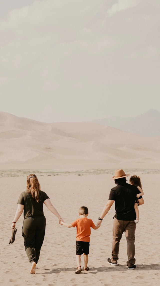 Beach family vacation in desert landscape, exploring sands and dunes, adventure travel, outdoor destination, leisure travel, family holiday, I Do Destinations by vivid.