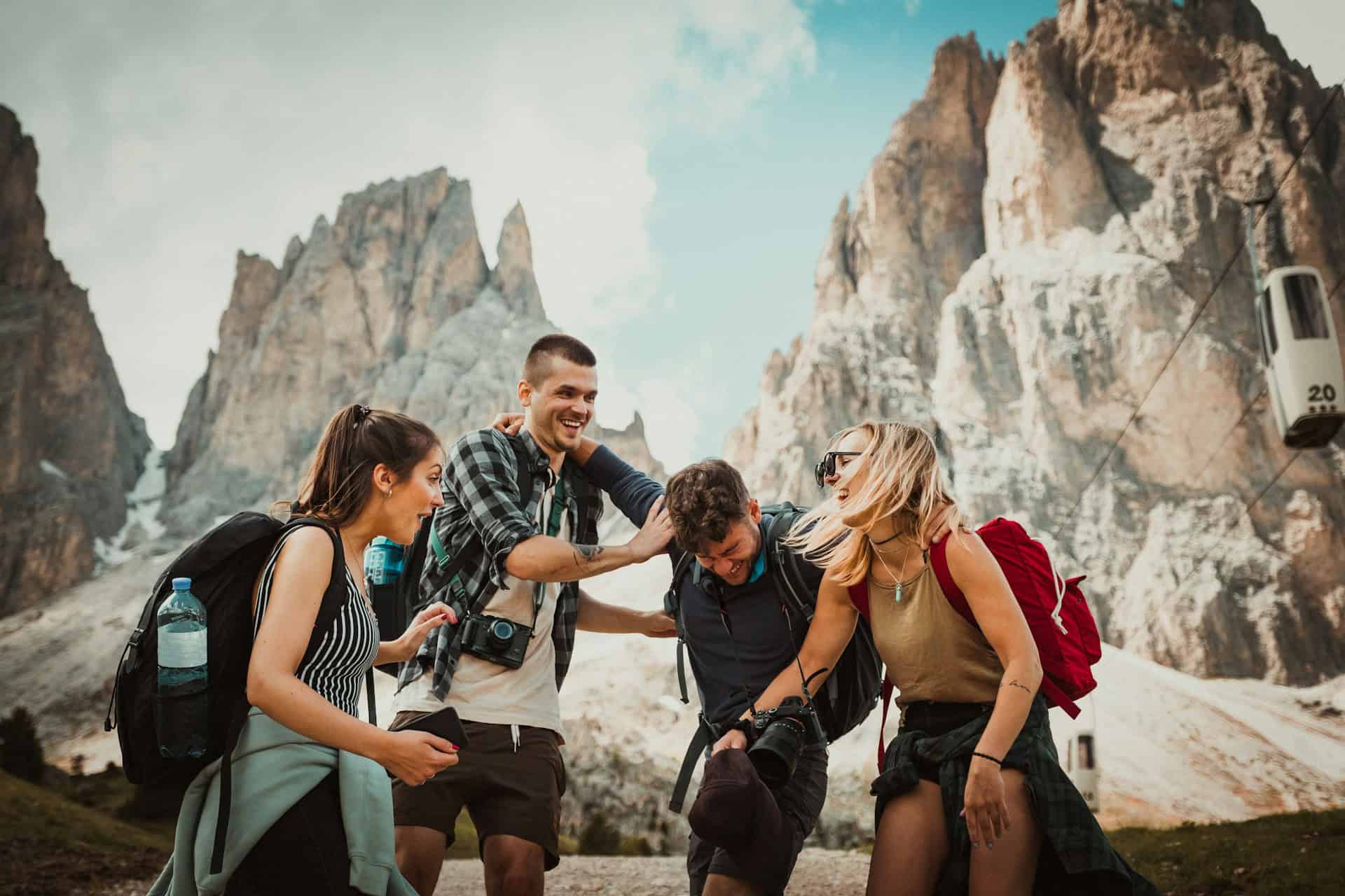Adorable young friends enjoying an outdoor adventure in a stunning mountain landscape in the Dolomites, Italy, perfect for travel and adventure enthusiasts seeking memorable travel destinations with I Do Destinations By vivid.